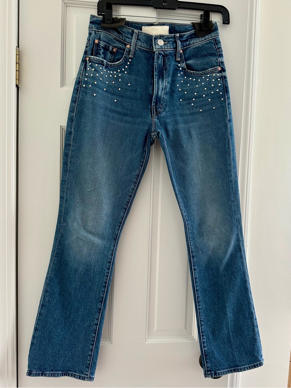 MOTHER Denim Insider Flood Dark Studded Crop Jeans